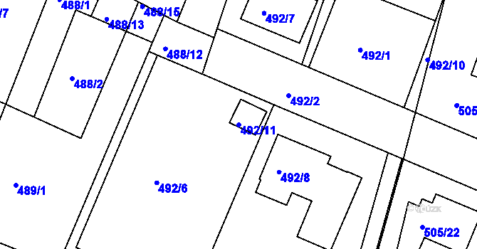 Parcela st. 492/11 v KÚ Želechovice nad Dřevnicí, Katastrální mapa