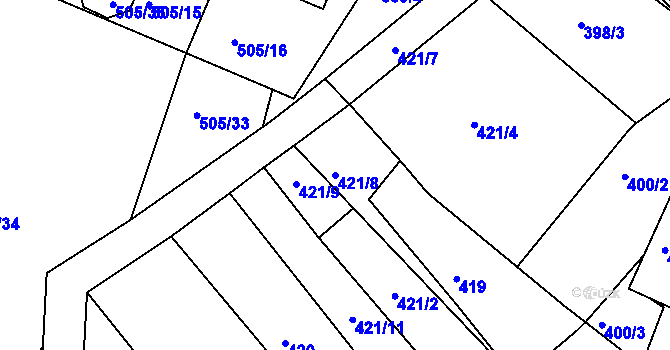 Parcela st. 421/8 v KÚ Želechovice nad Dřevnicí, Katastrální mapa