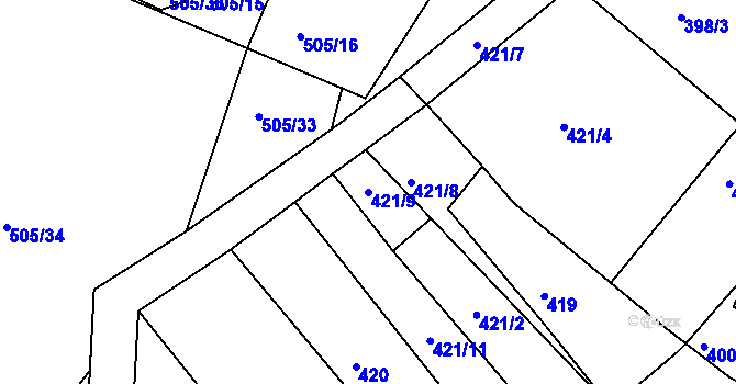 Parcela st. 421/9 v KÚ Želechovice nad Dřevnicí, Katastrální mapa