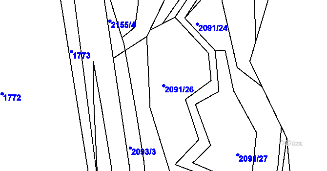 Parcela st. 2091/26 v KÚ Želechovice nad Dřevnicí, Katastrální mapa