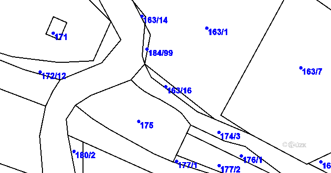 Parcela st. 163/16 v KÚ Želechovice nad Dřevnicí, Katastrální mapa