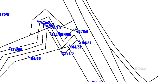 Parcela st. 184/21 v KÚ Želechovice nad Dřevnicí, Katastrální mapa