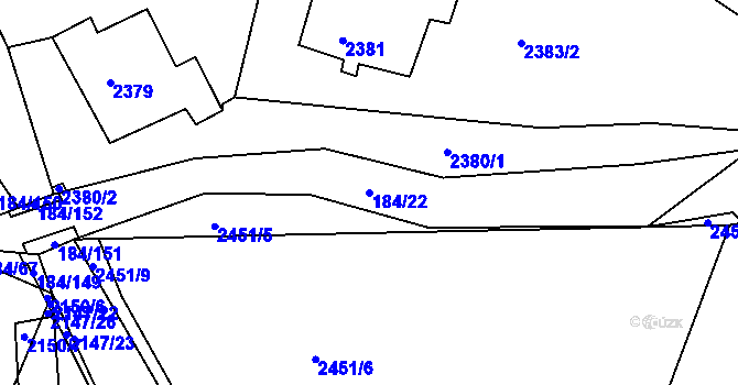 Parcela st. 184/22 v KÚ Želechovice nad Dřevnicí, Katastrální mapa