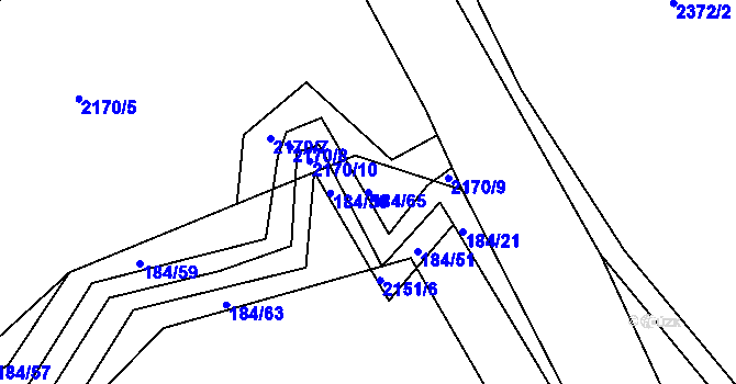 Parcela st. 184/65 v KÚ Želechovice nad Dřevnicí, Katastrální mapa
