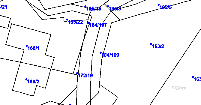 Parcela st. 184/109 v KÚ Želechovice nad Dřevnicí, Katastrální mapa
