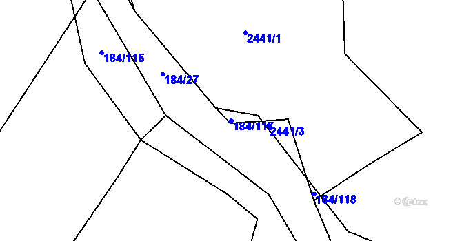 Parcela st. 184/117 v KÚ Želechovice nad Dřevnicí, Katastrální mapa
