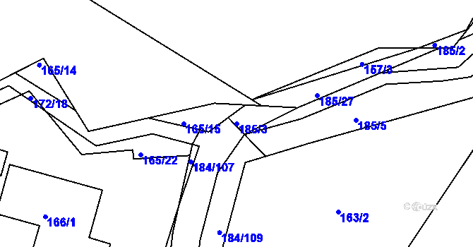 Parcela st. 185/3 v KÚ Želechovice nad Dřevnicí, Katastrální mapa