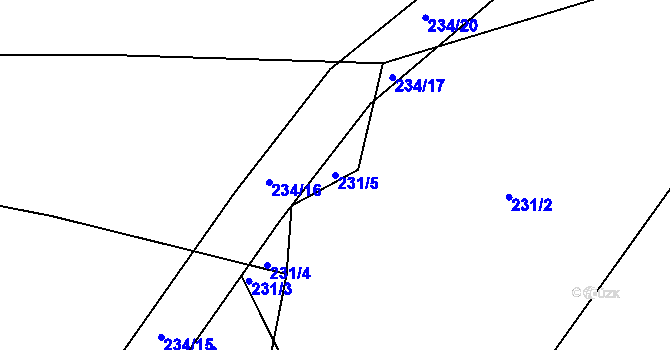 Parcela st. 231/5 v KÚ Želechovice nad Dřevnicí, Katastrální mapa