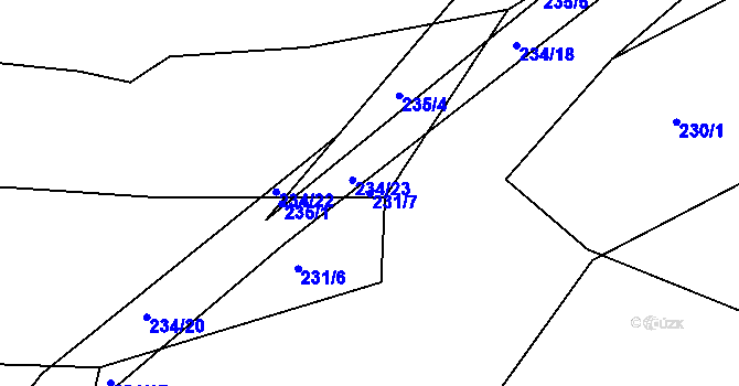 Parcela st. 231/7 v KÚ Želechovice nad Dřevnicí, Katastrální mapa