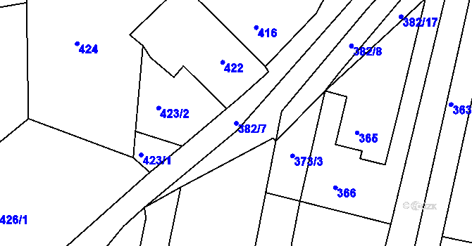 Parcela st. 382/7 v KÚ Želechovice nad Dřevnicí, Katastrální mapa