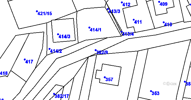 Parcela st. 382/9 v KÚ Želechovice nad Dřevnicí, Katastrální mapa