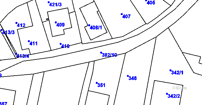 Parcela st. 382/10 v KÚ Želechovice nad Dřevnicí, Katastrální mapa