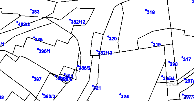 Parcela st. 382/13 v KÚ Želechovice nad Dřevnicí, Katastrální mapa