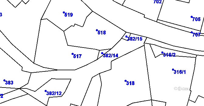Parcela st. 382/14 v KÚ Želechovice nad Dřevnicí, Katastrální mapa