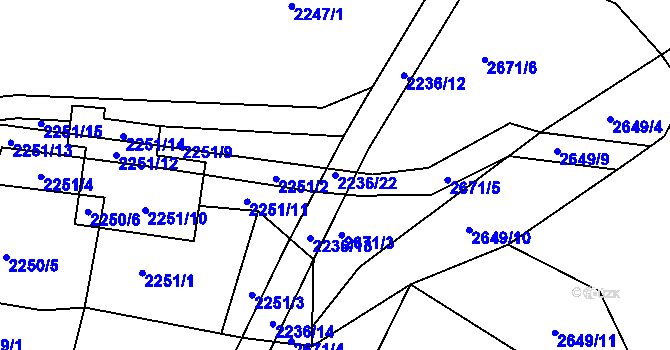 Parcela st. 2236/22 v KÚ Želechovice nad Dřevnicí, Katastrální mapa