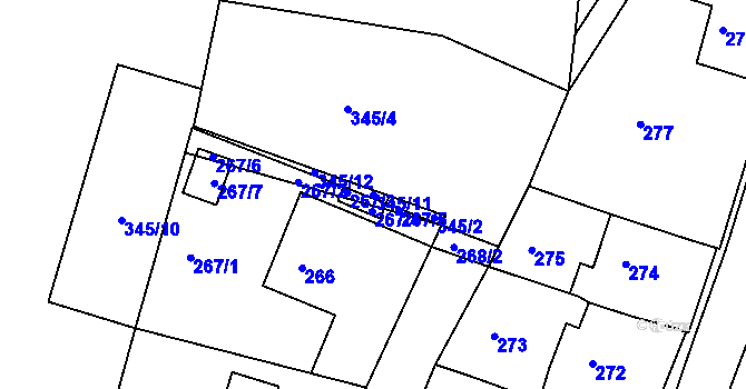 Parcela st. 345/11 v KÚ Želechovice nad Dřevnicí, Katastrální mapa