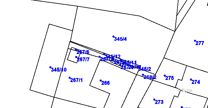 Parcela st. 345/12 v KÚ Želechovice nad Dřevnicí, Katastrální mapa