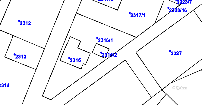 Parcela st. 2316/2 v KÚ Želechovice nad Dřevnicí, Katastrální mapa