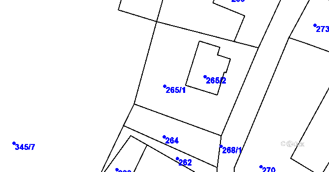 Parcela st. 265/1 v KÚ Želechovice nad Dřevnicí, Katastrální mapa
