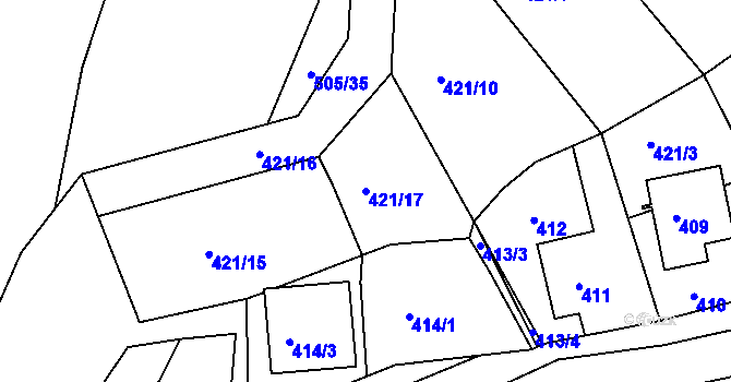 Parcela st. 421/17 v KÚ Želechovice nad Dřevnicí, Katastrální mapa