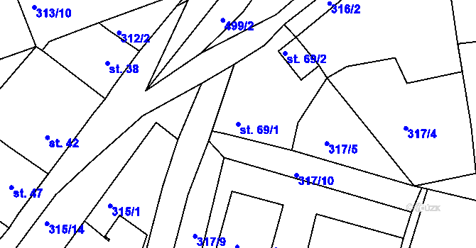 Parcela st. 69/1 v KÚ Želenice, Katastrální mapa
