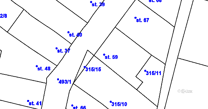 Parcela st. 59 v KÚ Želenice, Katastrální mapa