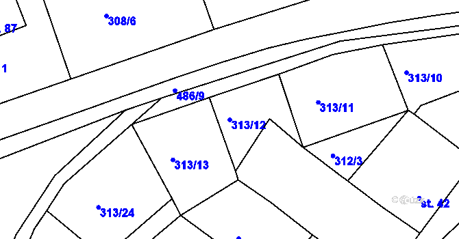 Parcela st. 313/12 v KÚ Želenice, Katastrální mapa