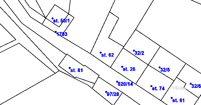 Parcela st. 62 v KÚ Liběšice u Želenic, Katastrální mapa