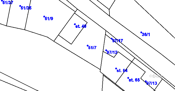 Parcela st. 51/7 v KÚ Liběšice u Želenic, Katastrální mapa