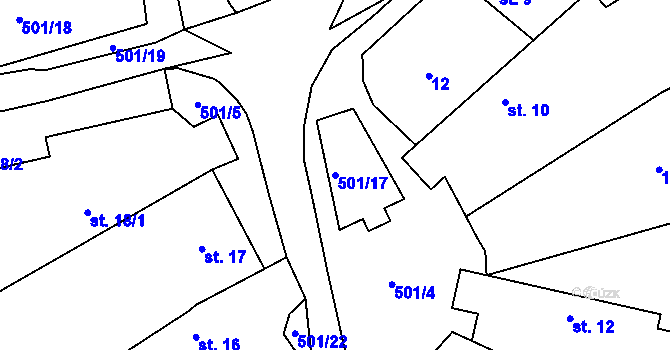 Parcela st. 501/17 v KÚ Liběšice u Želenic, Katastrální mapa