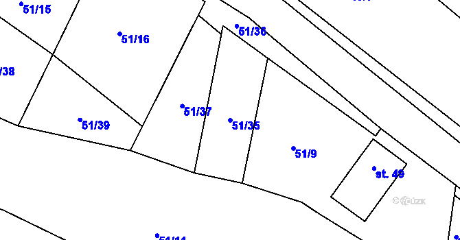 Parcela st. 51/35 v KÚ Liběšice u Želenic, Katastrální mapa