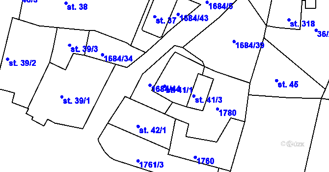Parcela st. 41/1 v KÚ Želenice u Mostu, Katastrální mapa