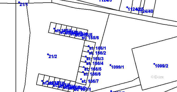Parcela st. 166/1 v KÚ Želenice u Mostu, Katastrální mapa