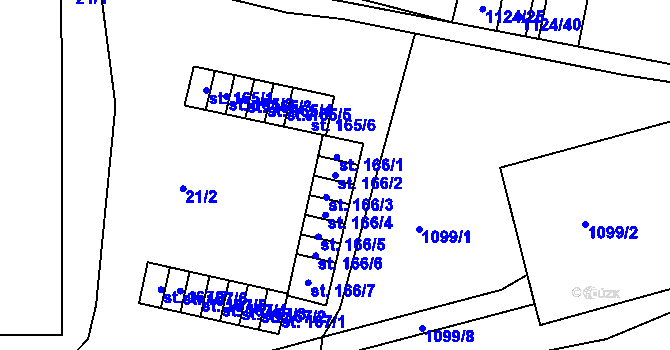 Parcela st. 166/2 v KÚ Želenice u Mostu, Katastrální mapa