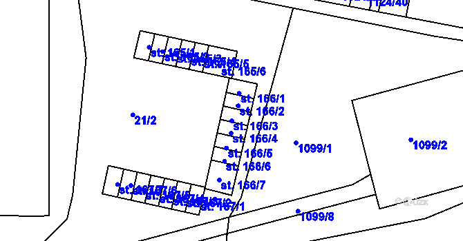 Parcela st. 166/3 v KÚ Želenice u Mostu, Katastrální mapa