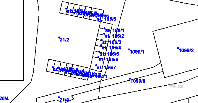 Parcela st. 166/5 v KÚ Želenice u Mostu, Katastrální mapa
