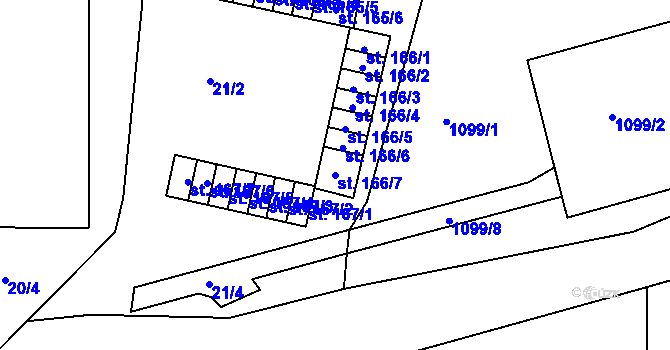 Parcela st. 166/7 v KÚ Želenice u Mostu, Katastrální mapa