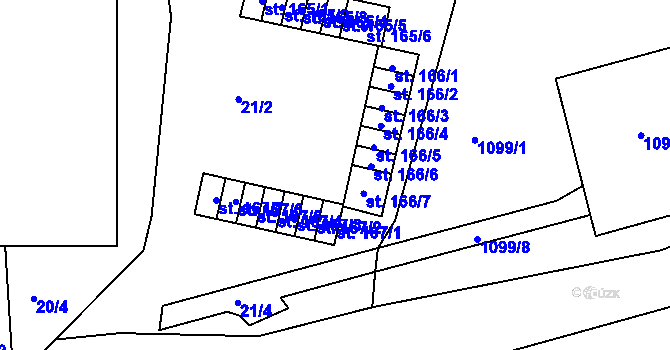 Parcela st. 166/8 v KÚ Želenice u Mostu, Katastrální mapa
