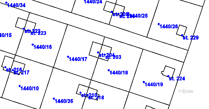 Parcela st. 203 v KÚ Želenice u Mostu, Katastrální mapa