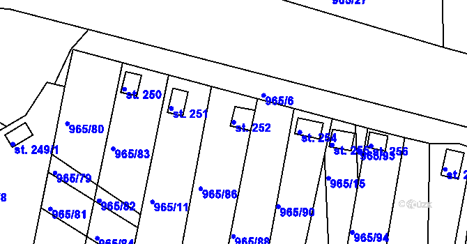Parcela st. 252 v KÚ Želenice u Mostu, Katastrální mapa
