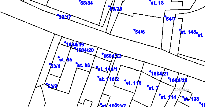 Parcela st. 1684/23 v KÚ Želenice u Mostu, Katastrální mapa