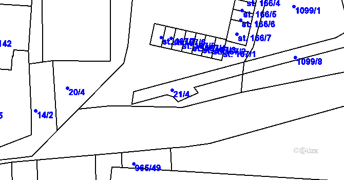 Parcela st. 21/4 v KÚ Želenice u Mostu, Katastrální mapa