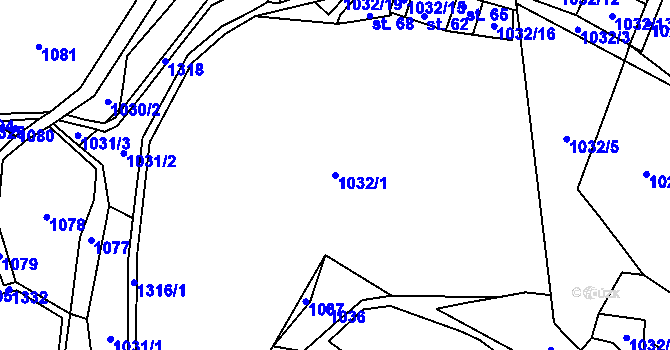 Parcela st. 1032/1 v KÚ Frymburk u Sušice, Katastrální mapa