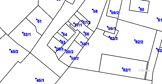 Parcela st. 55/1 v KÚ Želešice, Katastrální mapa