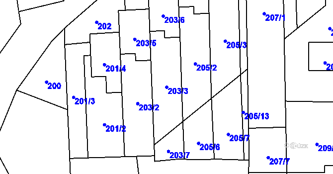 Parcela st. 203/3 v KÚ Želešice, Katastrální mapa