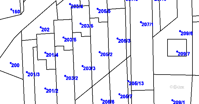 Parcela st. 205/2 v KÚ Želešice, Katastrální mapa