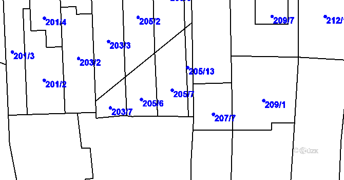 Parcela st. 205/7 v KÚ Želešice, Katastrální mapa