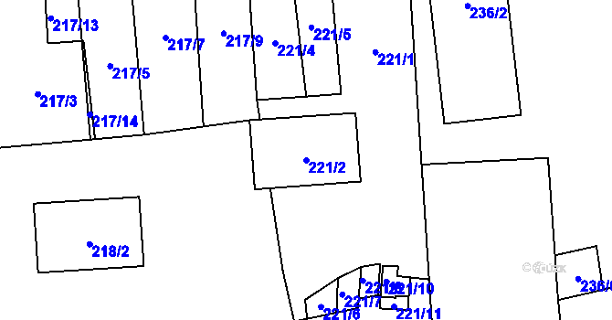 Parcela st. 221/2 v KÚ Želešice, Katastrální mapa