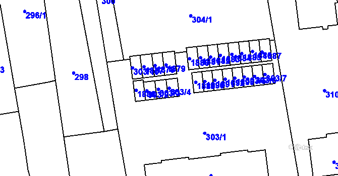 Parcela st. 303/4 v KÚ Želešice, Katastrální mapa