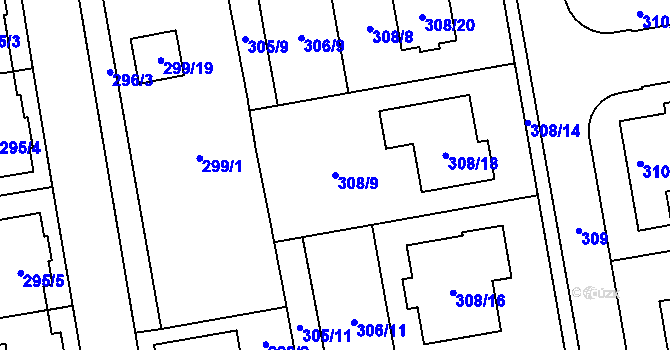 Parcela st. 308/9 v KÚ Želešice, Katastrální mapa